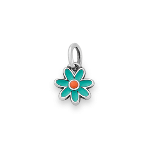Enamel Aqua Blue and Orange Mini Flower Charm