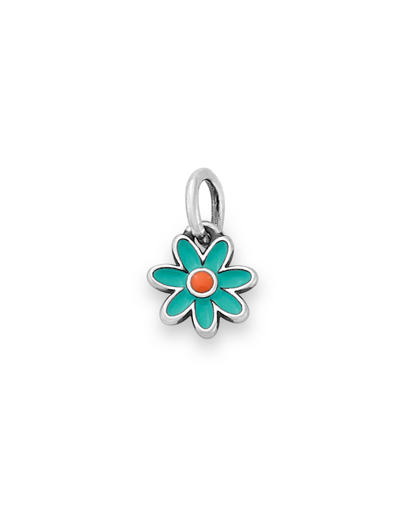 Enamel Aqua Blue and Orange Mini Flower Charm